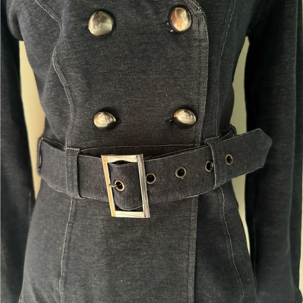Y2K Wet Seal Faux Denim Belted Jacket w/ Faux Fur Collar NWT Size M - Picture 2 of 7